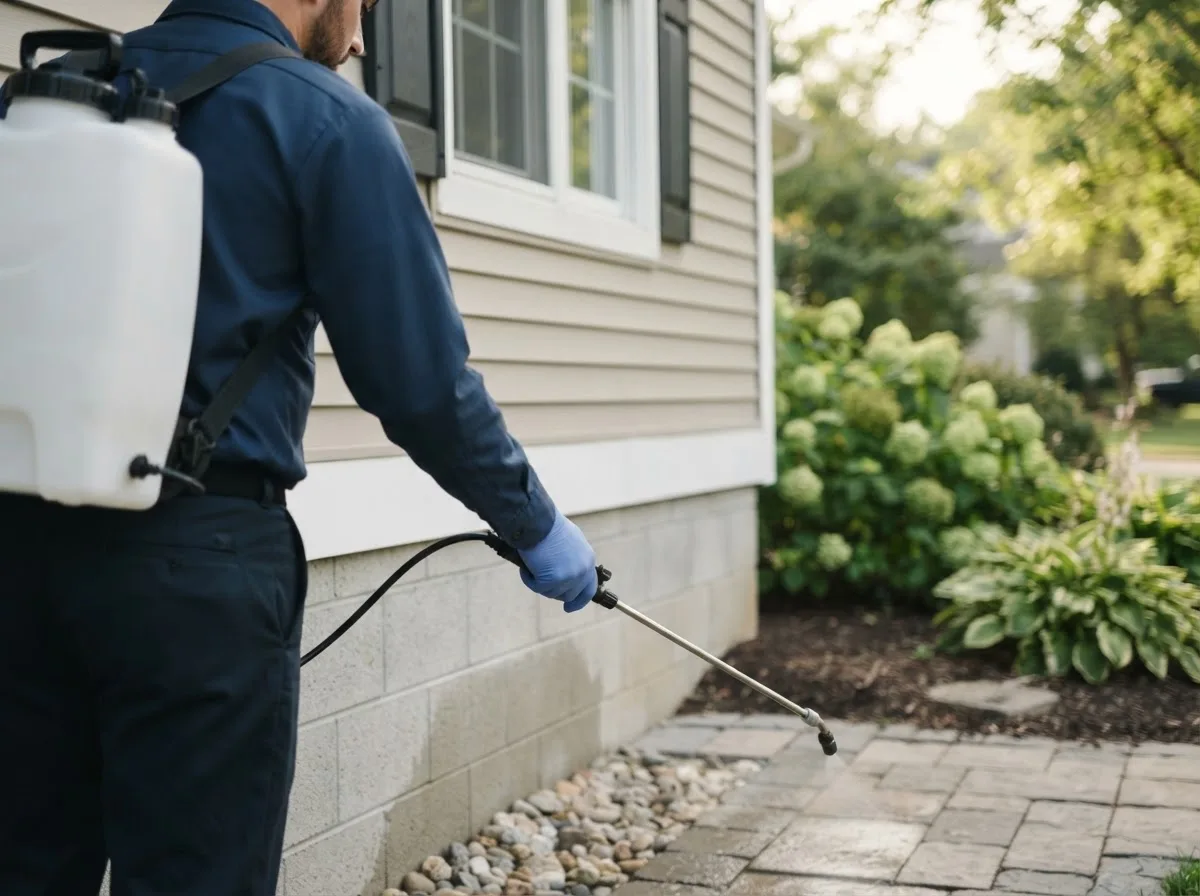 Pest control technician inspecting a home in Harwood Heights, IL